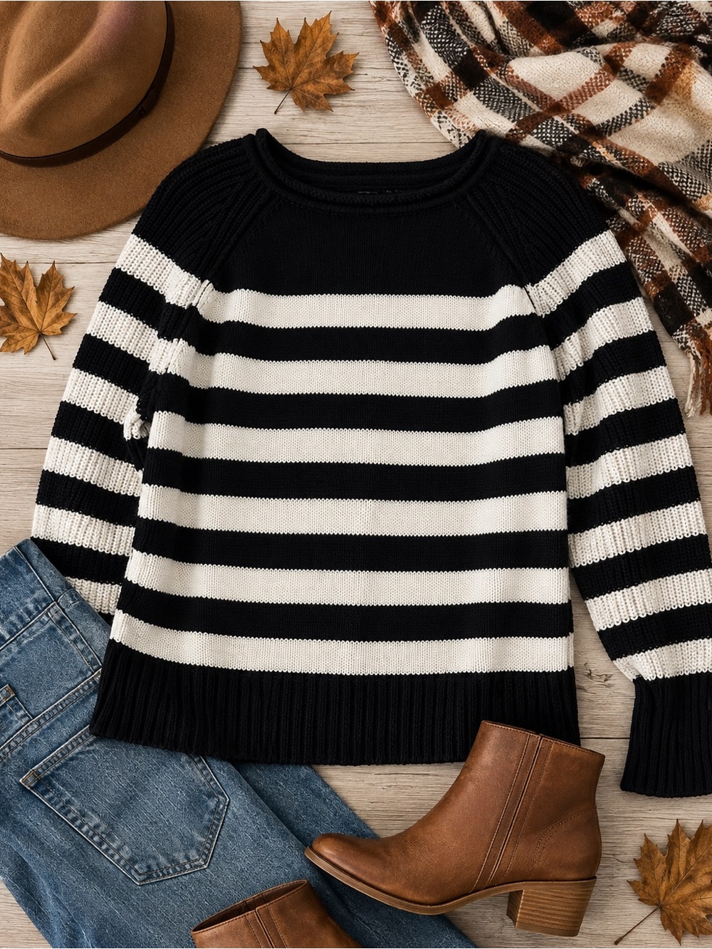 Aerie Black & White Striped 100% Cotton Knit Oversized Sweater XXS